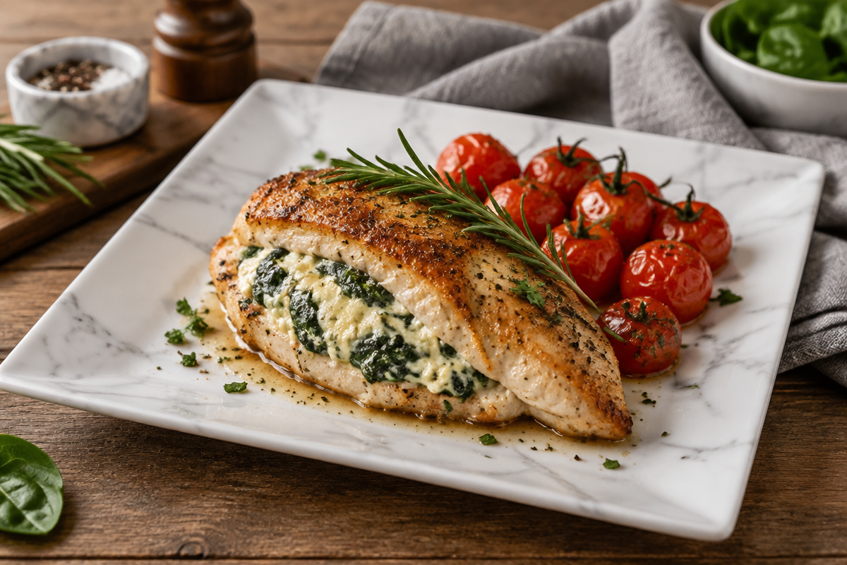 Air Fryer Stuffed Chicken Breast mit Spinat & Cream Cheese