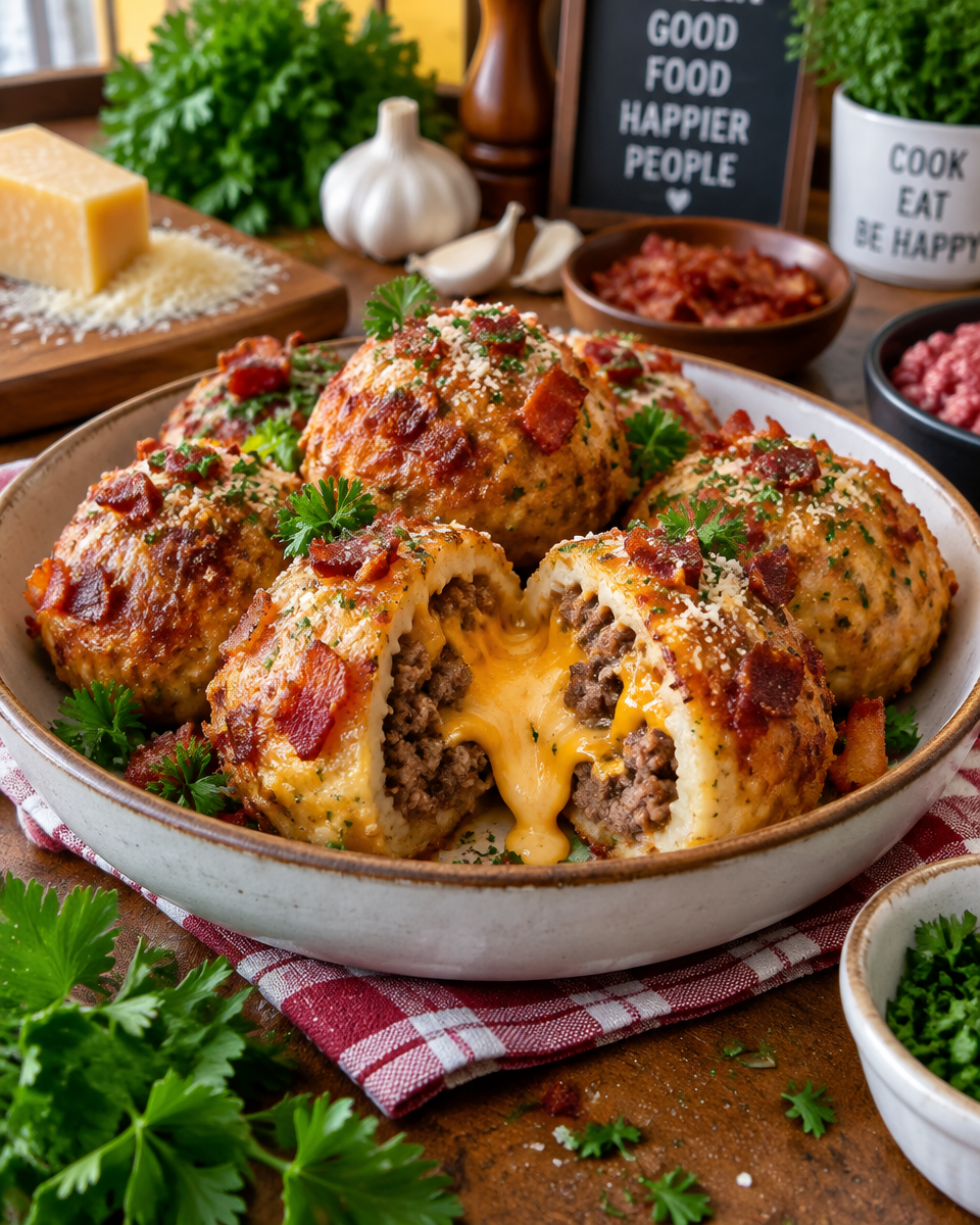 Easy Garlic Parmesan Bacon Cheeseburger Bombs