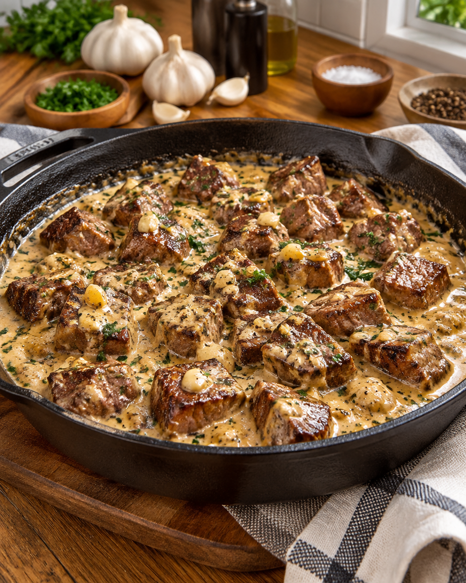 Easy Steak with Garlic Cream Sauce