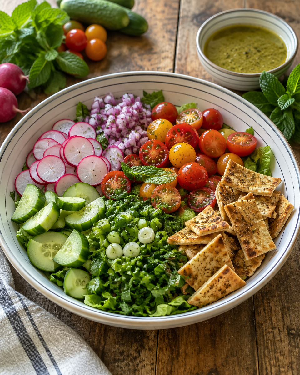 Delicious Fattoush: A Lebanese Bread Salad with Zesty Sumac Dressing