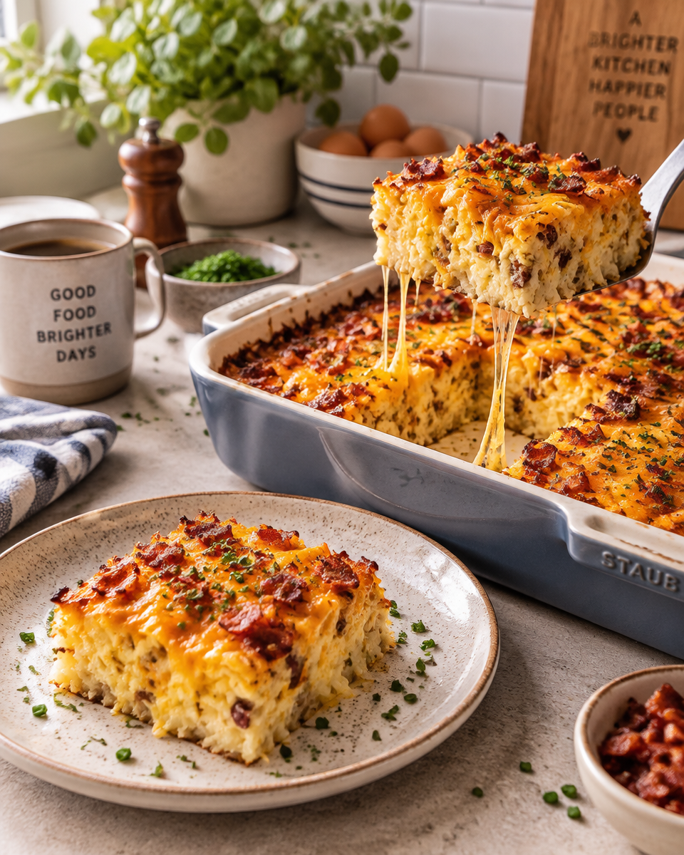 Breakfast Casserole with Hashbrowns and Bacon