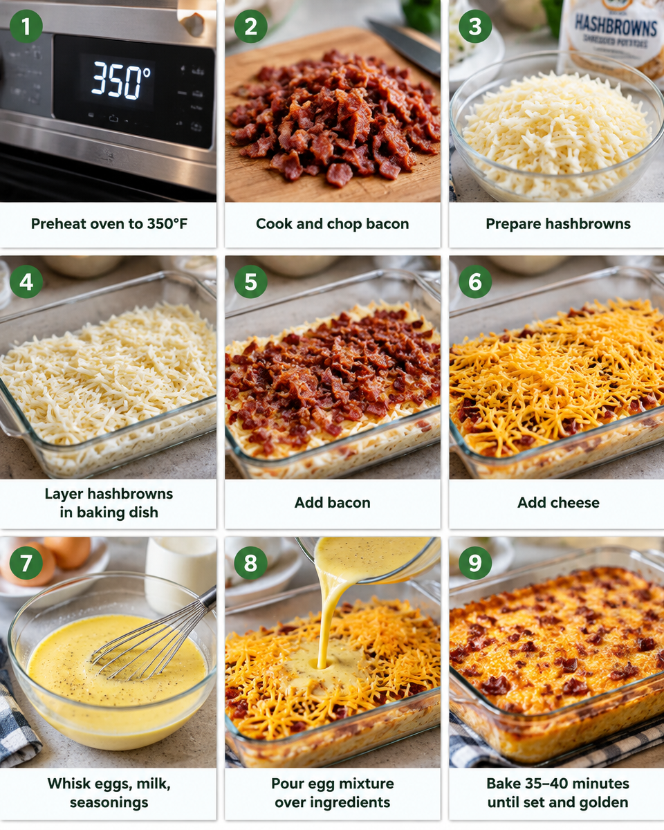 Breakfast Casserole with Hashbrowns and Bacon
