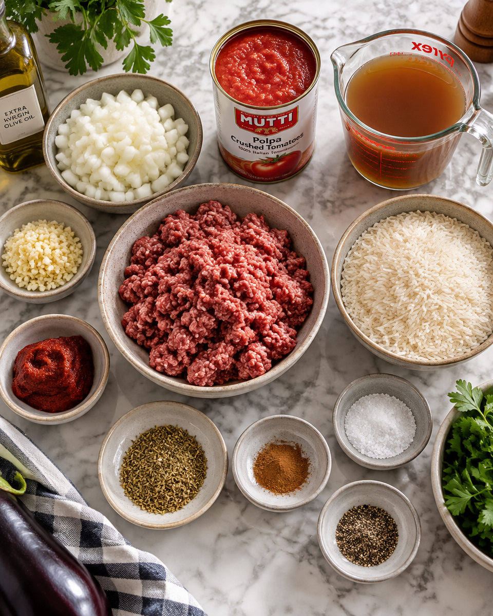 One Pot Moussaka Beef Rice Pilaf