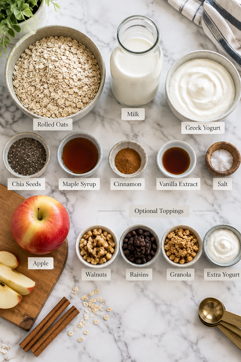 Creamy Apple Pie Overnight Oats with Cinnamon & Maple